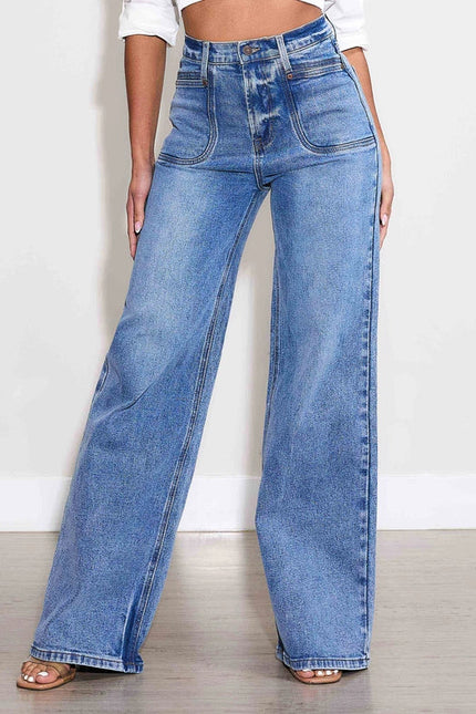 High-Rise Square Pocket Wide Leg Jeans