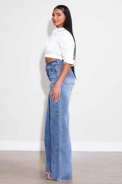 High-Rise Square Pocket Wide Leg Jeans