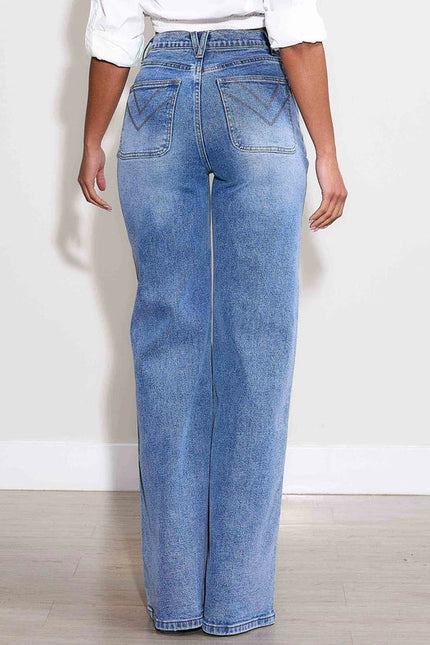 High-Rise Square Pocket Wide Leg Jeans