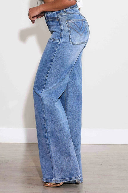 High-Rise Square Pocket Wide Leg Jeans