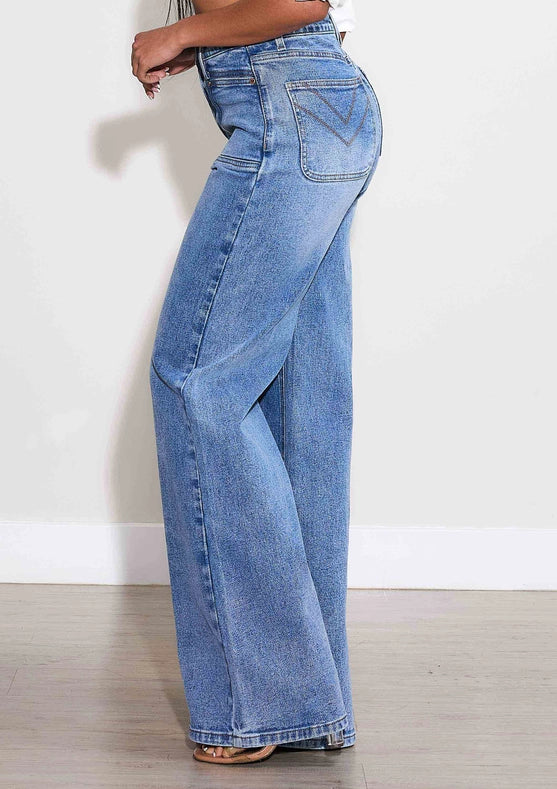 High-Rise Square Pocket Wide Leg Jeans