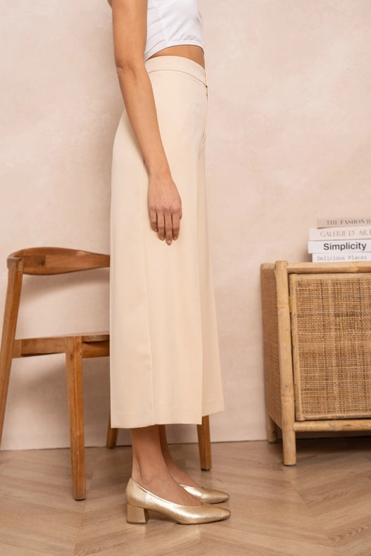 High Waist Culotte Pants Beige