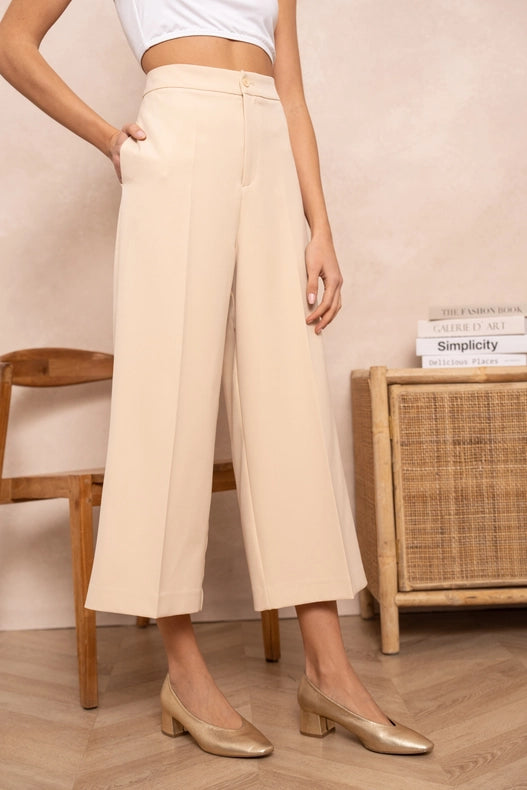 High Waist Culotte Pants Beige