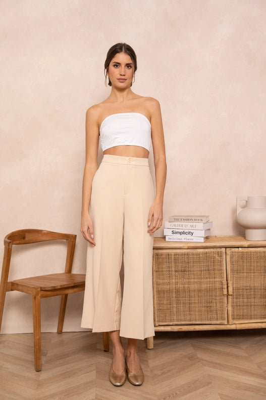 High Waist Culotte Pants Beige