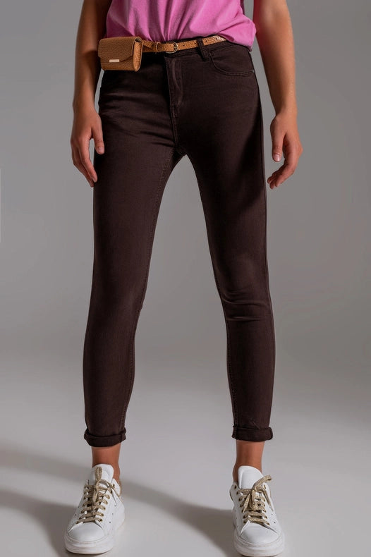 High Waisted Skinny Jeans In Brown