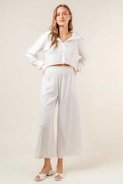 High Waisted Wide Leg Relaxed Fit Lounge PANTS OFF WHITE-Pants-Fore Collection-S-Urbanheer