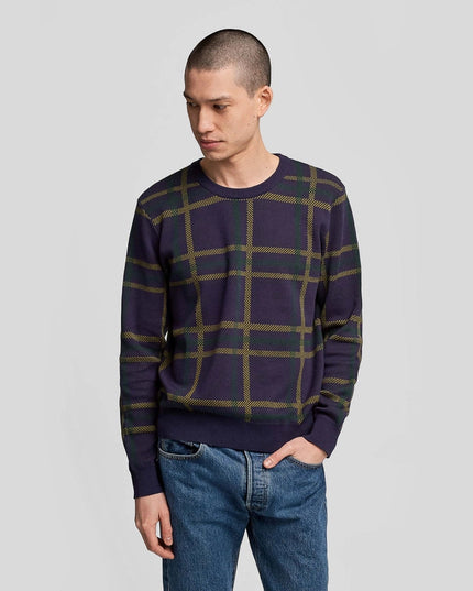 Highland Plaid Pattern Long Sleeve Jacquard Jumper Purple