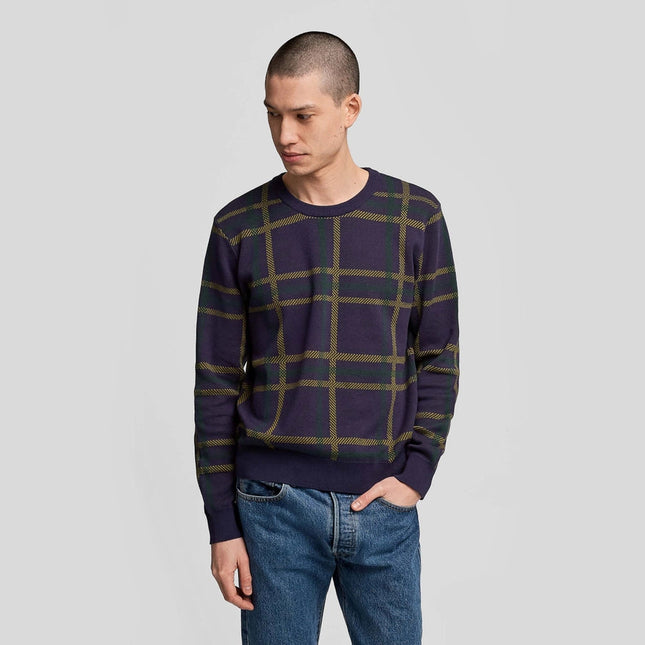 Highland Plaid Pattern Long Sleeve Jacquard Jumper Purple