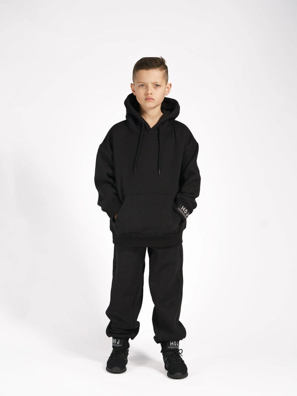 Hoj AW22 Boys Black Illustrated Canvas Hoodie