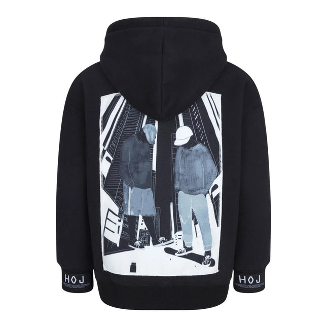 Hoj AW22 Boys Black Illustrated Canvas Hoodie