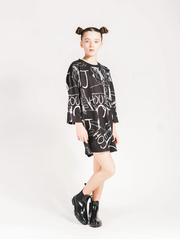 Hoj AW22 Illustrated Mono Graffiti T-Shirt Dress