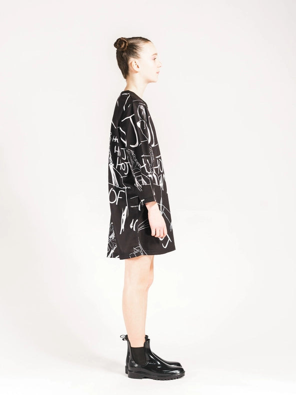 Hoj AW22 Illustrated Mono Graffiti T-Shirt Dress