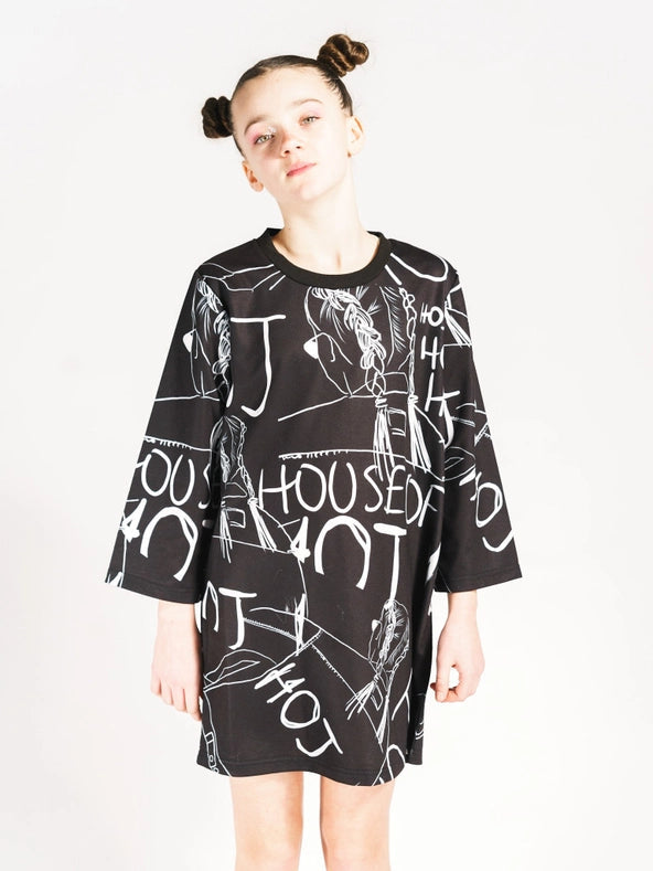 Hoj AW22 Illustrated Mono Graffiti T-Shirt Dress