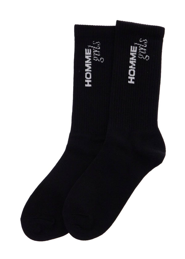 Homme Girls black medium cotton socks pack of 3 with embroidered logo