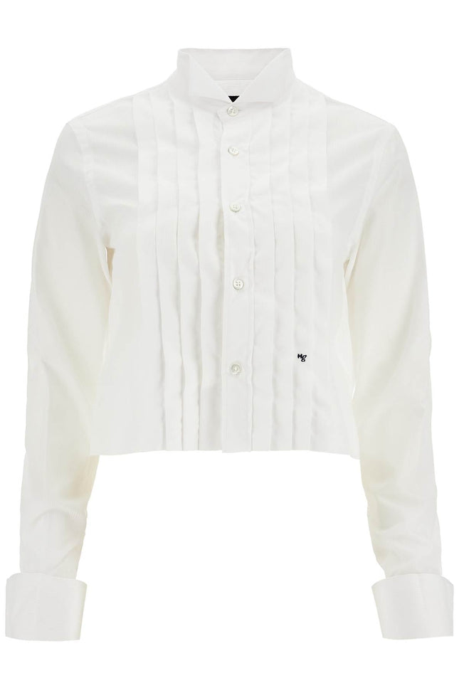 Homme Girls white cropped tuxedo shirt with wide neckline