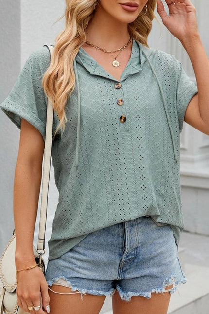 Hooded Button-Down Loose T-Shirt Dark Green