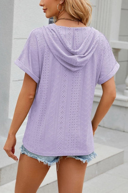 Hooded Button-Down Loose T-Shirt Purple