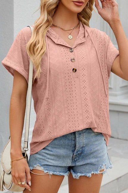 Hooded Button-Down Loose T-Shirt Skin Pink