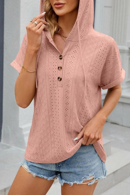 Hooded Button-Down Loose T-Shirt Skin Pink