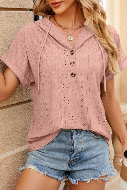 Hooded Button-Down Loose T-Shirt Skin Pink