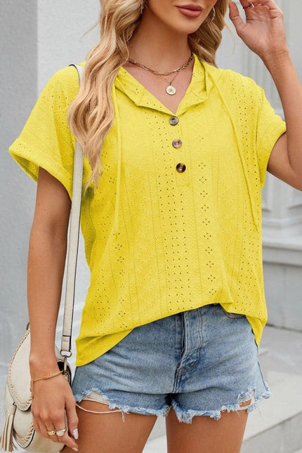 Hooded Button-Down Loose T-Shirt Yellow