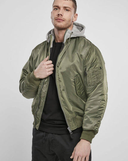 Hooded MA1 Bomber Jacket Olive/Grey