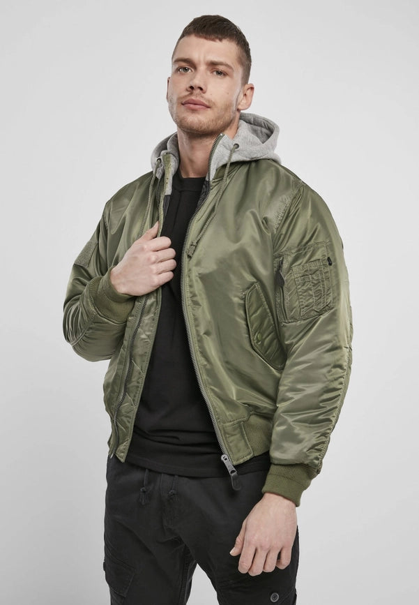 Hooded MA1 Bomber Jacket Olive/Grey