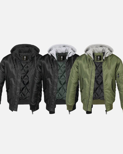 Hooded MA1 Bomber Jacket Olive/Grey