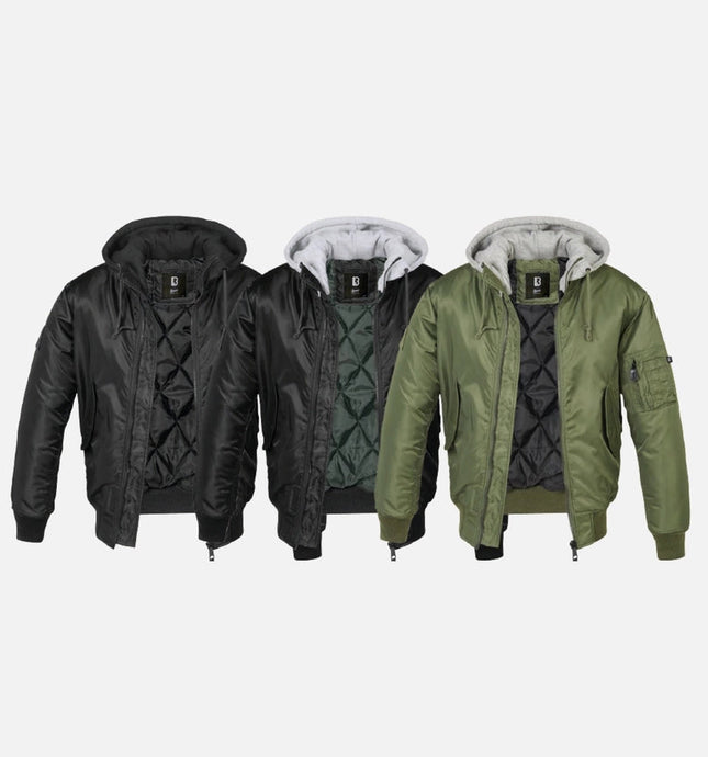 Hooded MA1 Bomber Jacket Olive/Grey