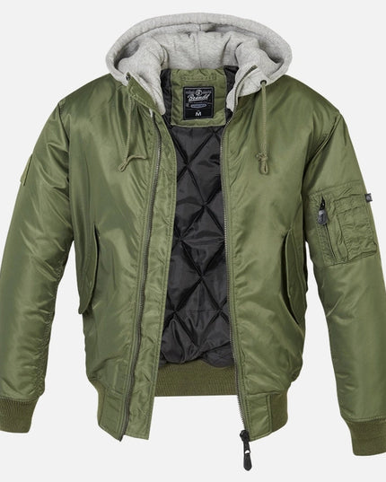 Hooded MA1 Bomber Jacket Olive/Grey