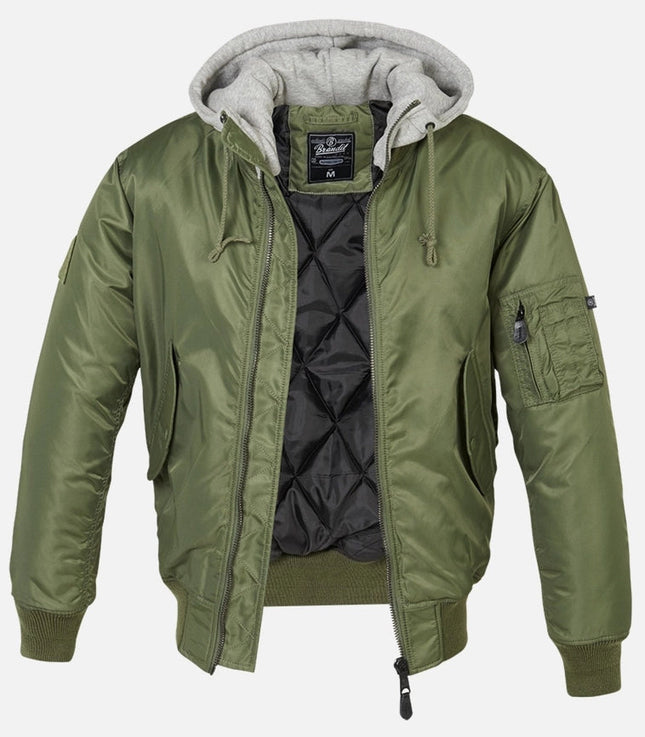 Hooded MA1 Bomber Jacket Olive/Grey