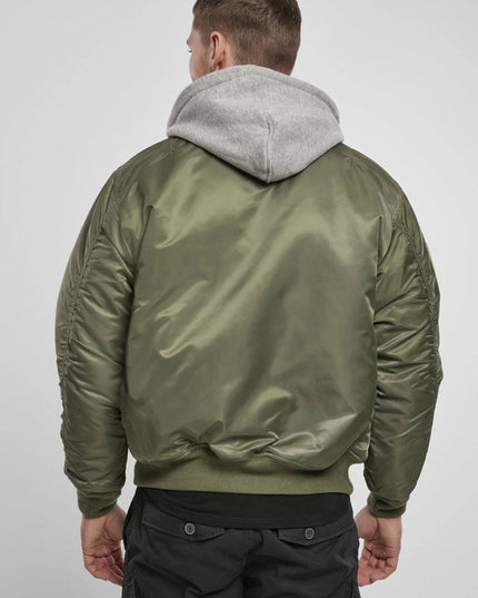 Hooded MA1 Bomber Jacket Olive/Grey