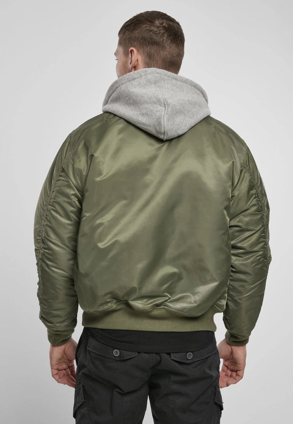 Hooded MA1 Bomber Jacket Olive/Grey