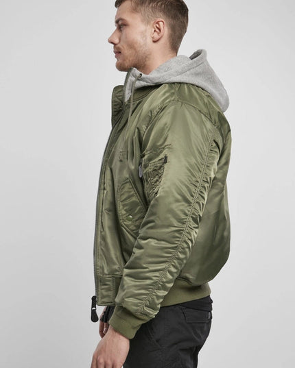 Hooded MA1 Bomber Jacket Olive/Grey