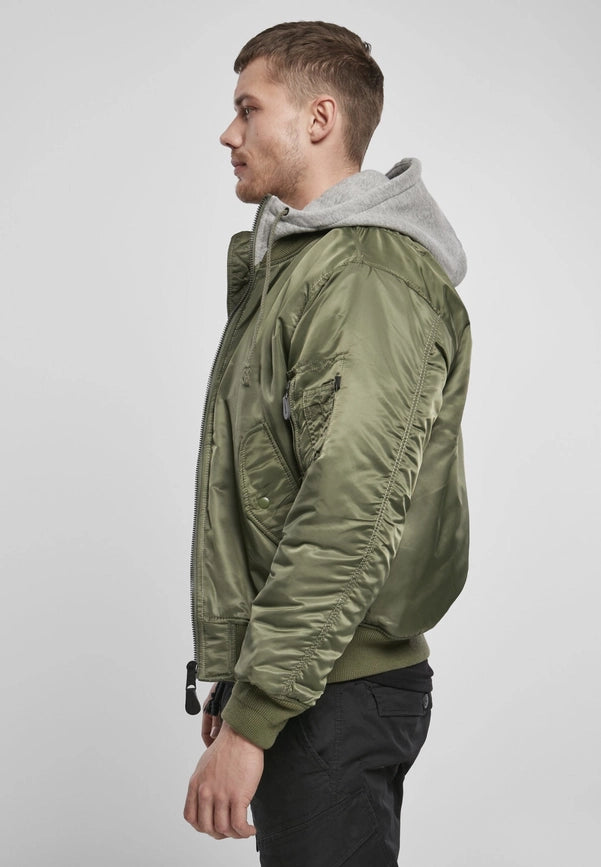 Hooded MA1 Bomber Jacket Olive/Grey