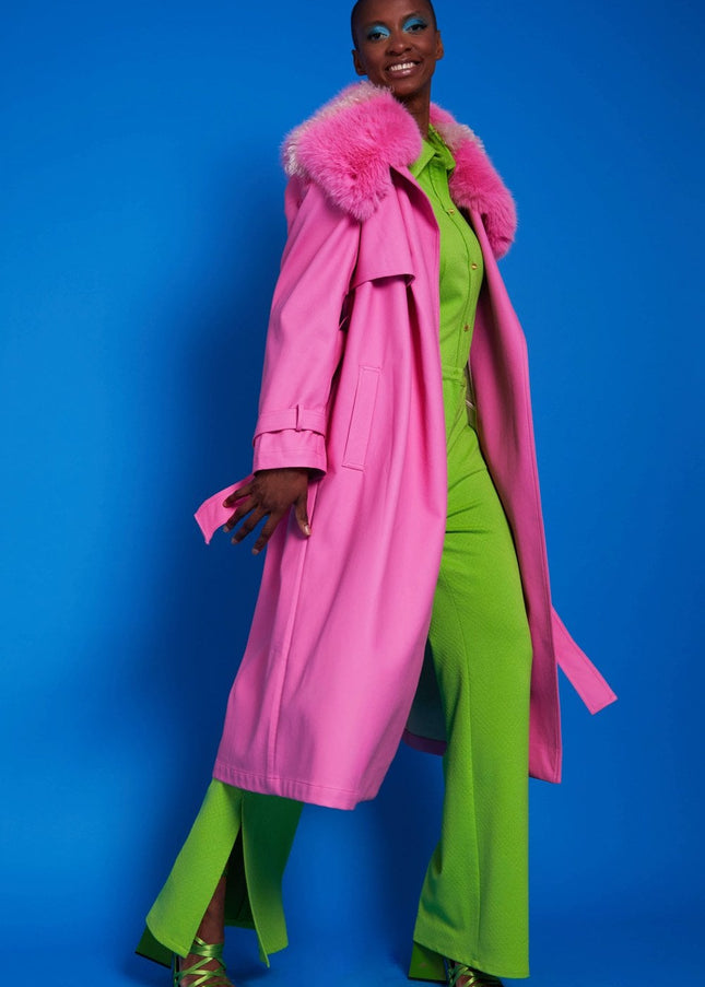 Hot Pink Eco Leather Trench Coat-1