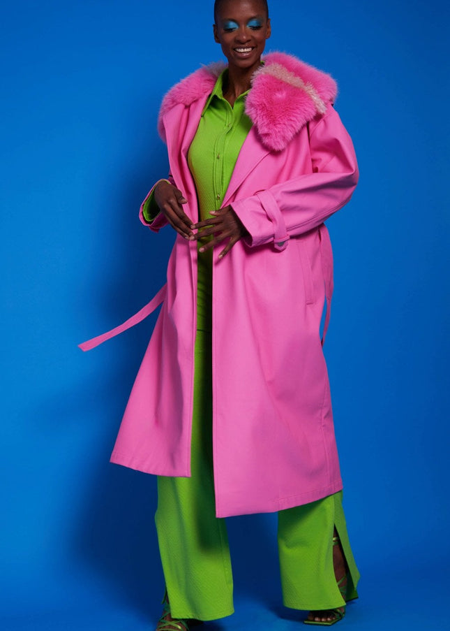 Hot Pink Eco Leather Trench Coat-2