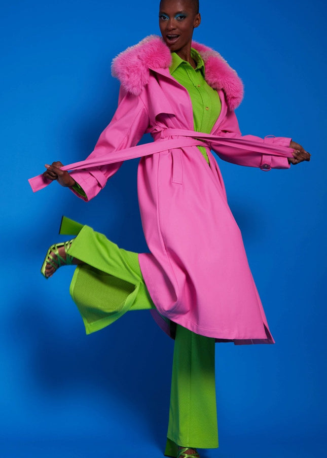 Hot Pink Eco Leather Trench Coat-0