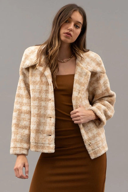 Houndstooth Button Up Collared Jacket