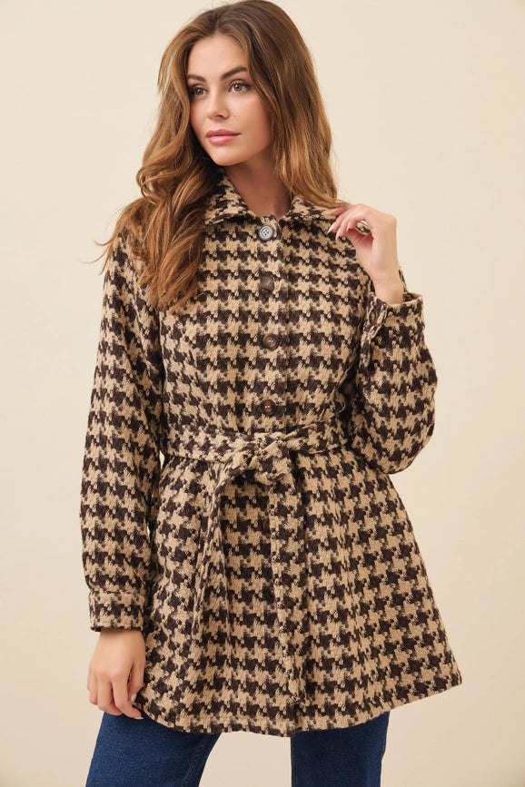 Houndstooth Check Dress Jacket TAUPE/BROWN