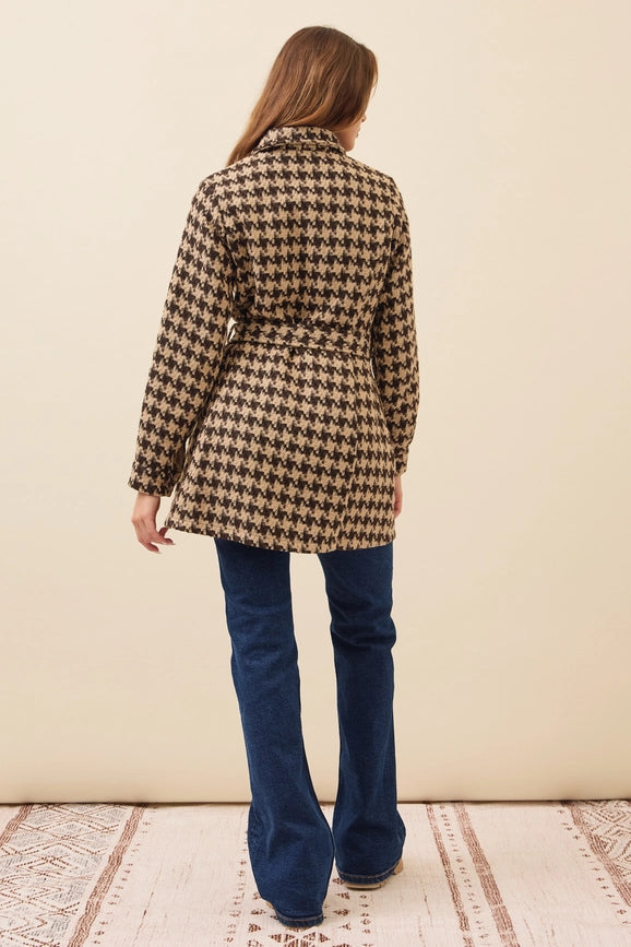 Houndstooth Check Dress Jacket TAUPE/BROWN