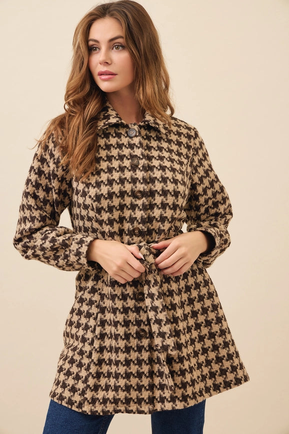 Houndstooth Check Dress Jacket TAUPE/BROWN