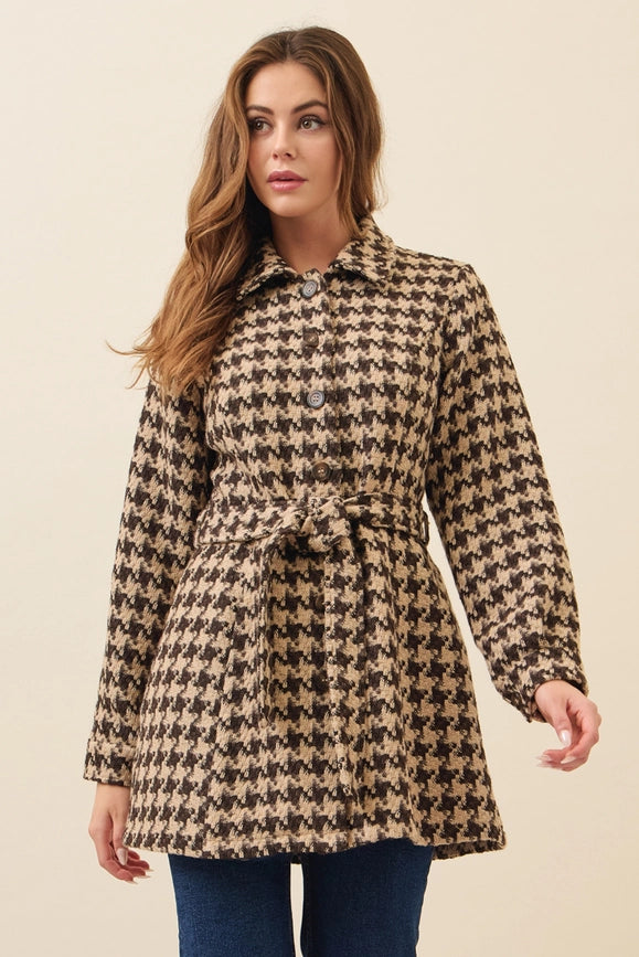 Houndstooth Check Dress Jacket TAUPE/BROWN