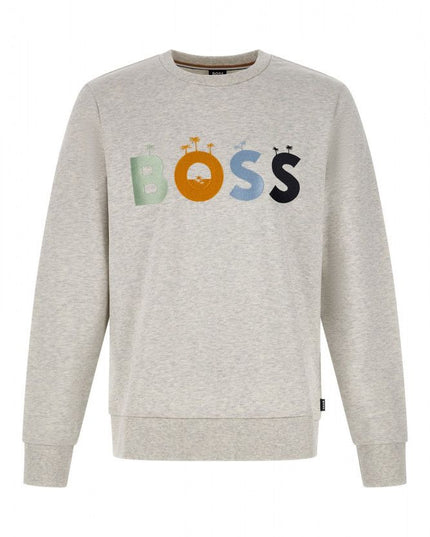 Hugo Boss Elegant Grey Round Neck Cotton Sweatshirt