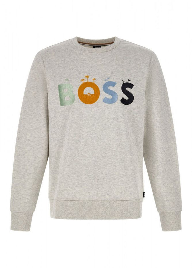 Hugo Boss Elegant Grey Round Neck Cotton Sweatshirt