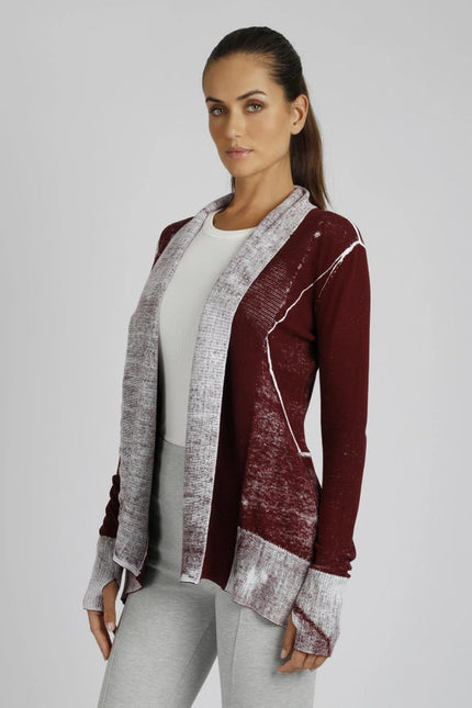 Huntress Drape Front Cardigan Oxblood Red