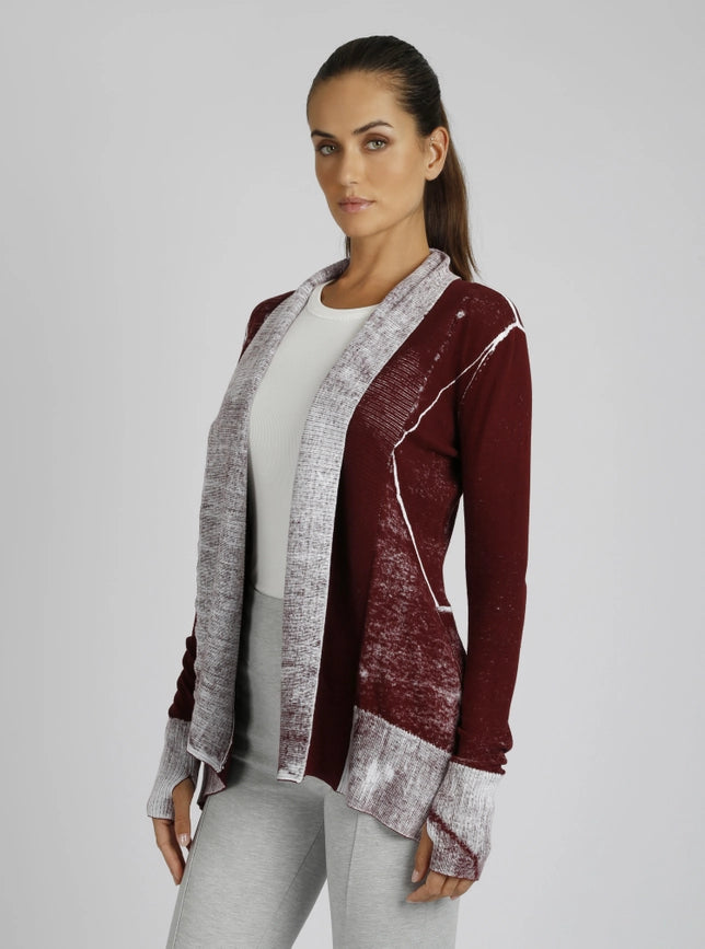 Huntress Drape Front Cardigan Oxblood Red