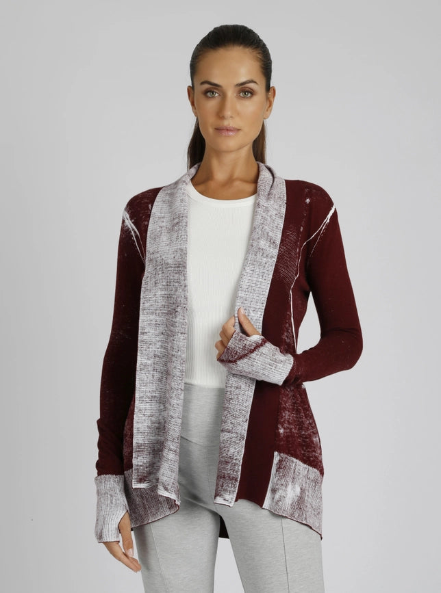 Huntress Drape Front Cardigan Oxblood Red