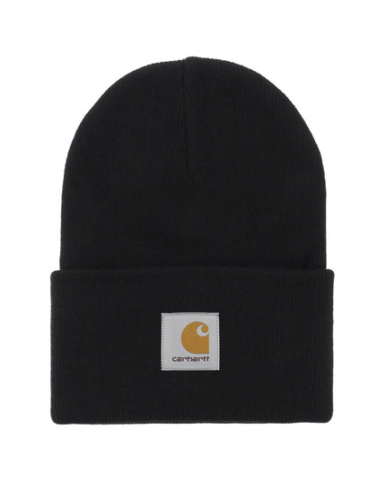 Black Carhartt Wip Beanie Hat With Logo Patch-Carhartt Wip-Black-os-Urbanheer