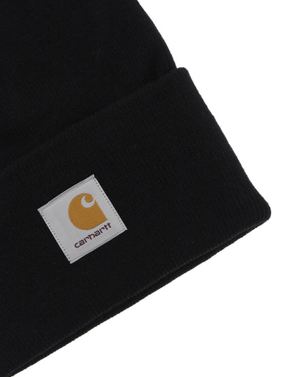 Black Carhartt Wip Beanie Hat With Logo Patch-Carhartt Wip-Black-os-Urbanheer